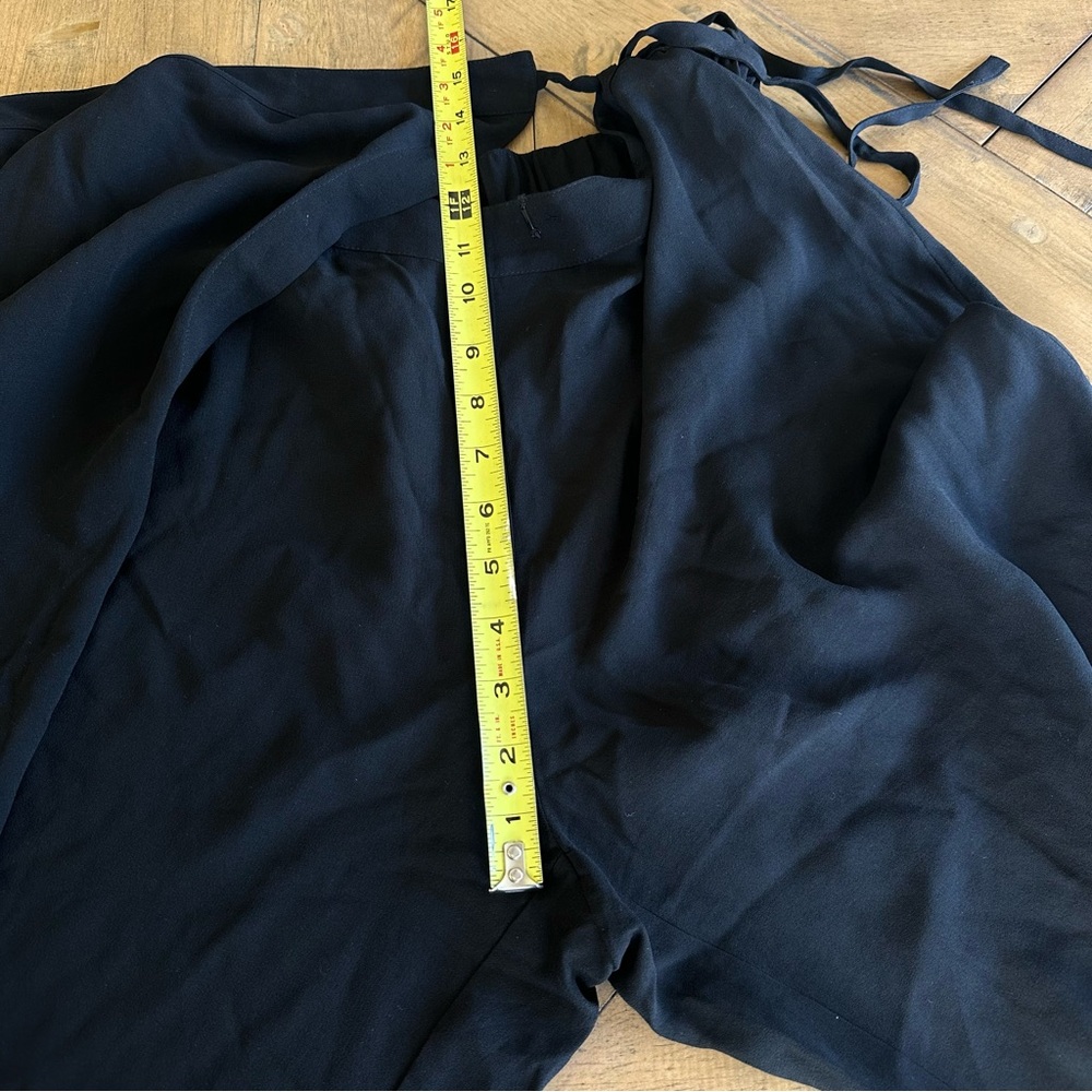 Eileen Fisher Pure Silk Georgette Crepe Wide Leg Wrap Black Skirt Pants Luxury S - Picture 7 of 11